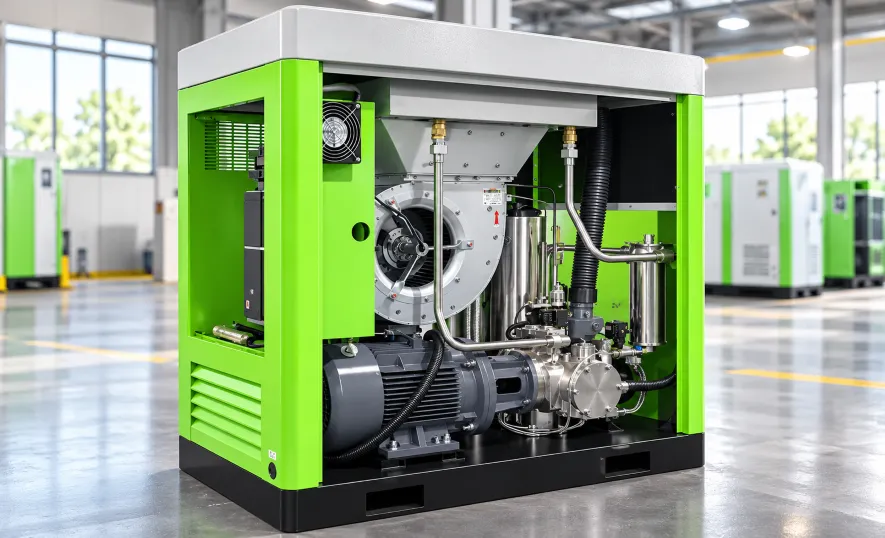 Side View of the GWV Series Smart Variable-Speed Water-Lubricated Oil-Free Screw Air Compressor