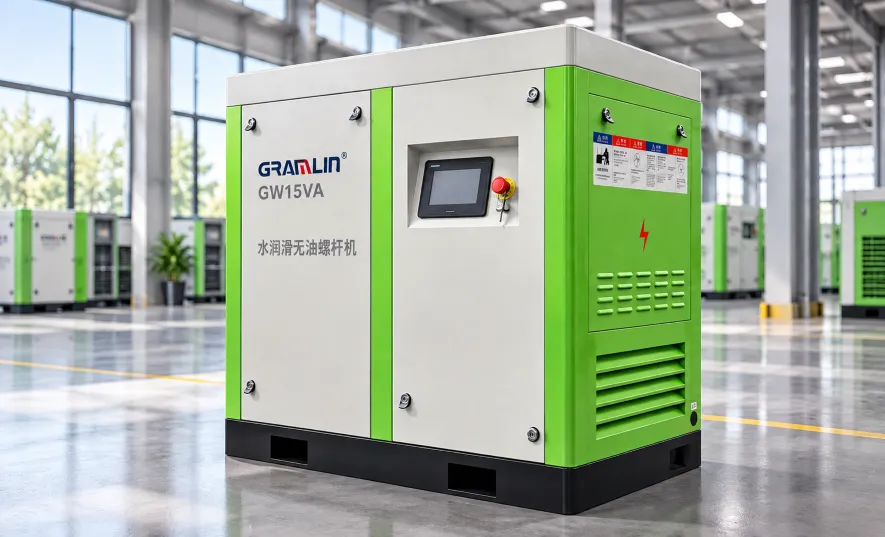 Front View of the GWV Series Smart Variable-Speed Water-Lubricated Oil-Free Screw Air Compressor