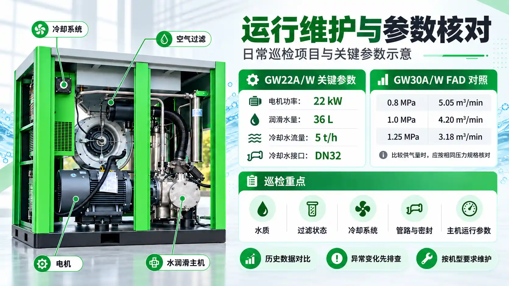 格兰克林水润滑空压机运行维护与参数核对图片